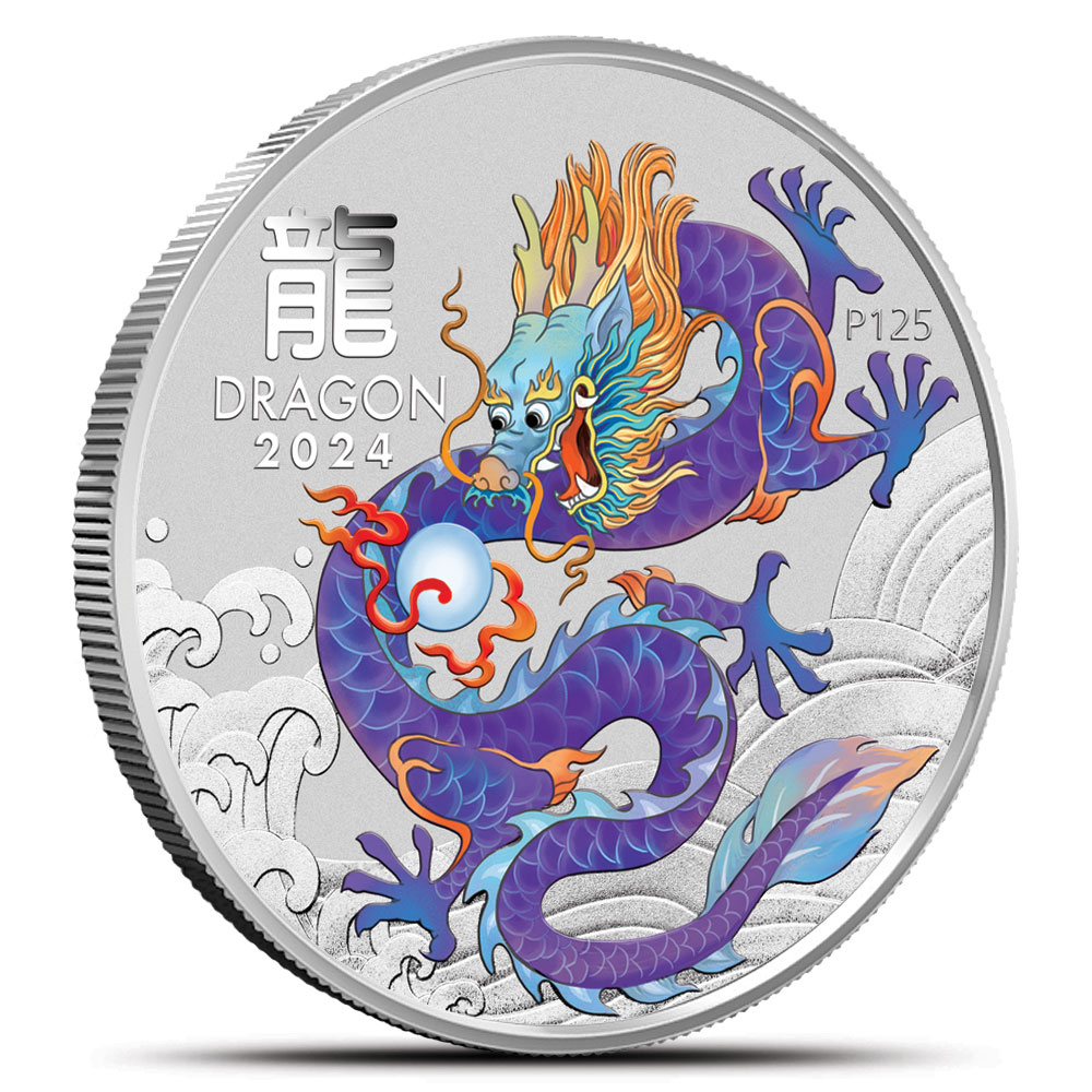 2024 Colorized Australian Lunar Purple Dragon Silver Coin